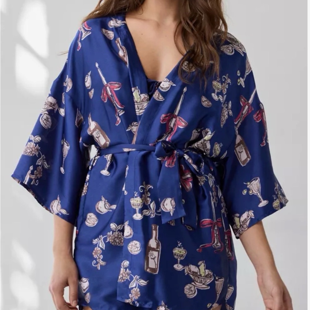 Urban Outfitters Navy Printed Bath Robe